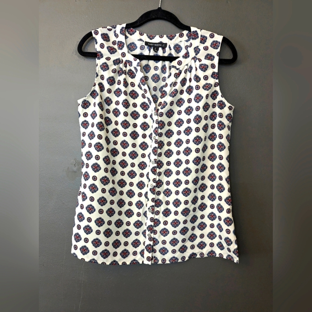 Sara Michelle Printed Blouse Top, Sz. SMALL